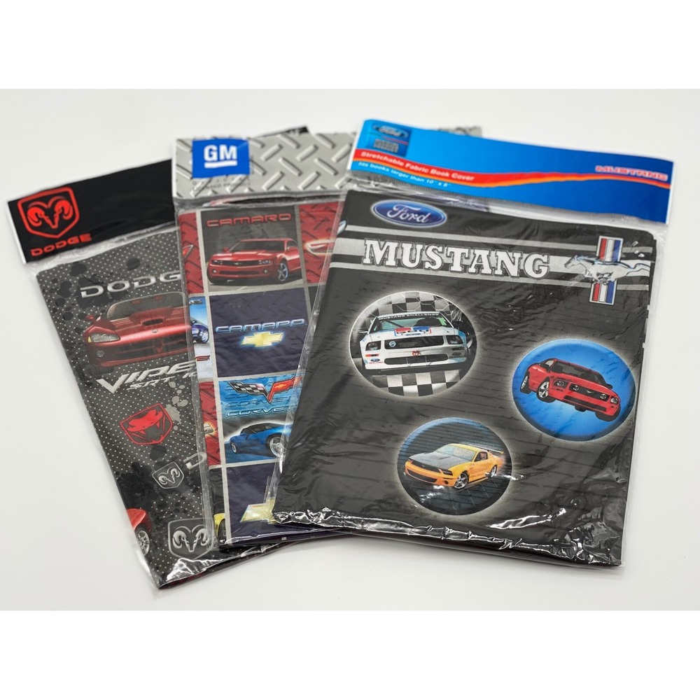 3pc Ford Mustang GM Camaro‎ Dodge Viper Stretchable Fabric Book Covers Set NEW